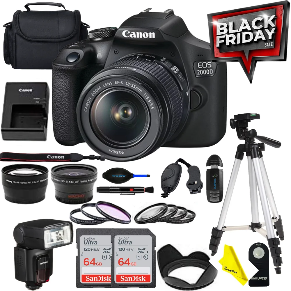 Canon EOS 2000D (Rebel T7) DSLR Camera with EF-S 18-55mm f/3.5-5.6 Lens - BuzzPhoto Deluxe Bundle