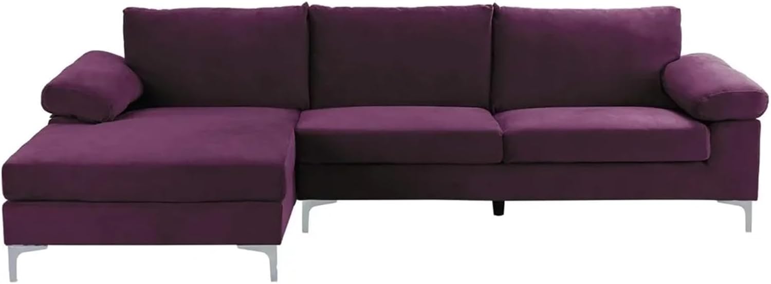 Modern Large Velvet L-Shape Sectional Sofa, with Extra Wide Chaise Lounge Couch, Purple ，Couch Shape, YY-991