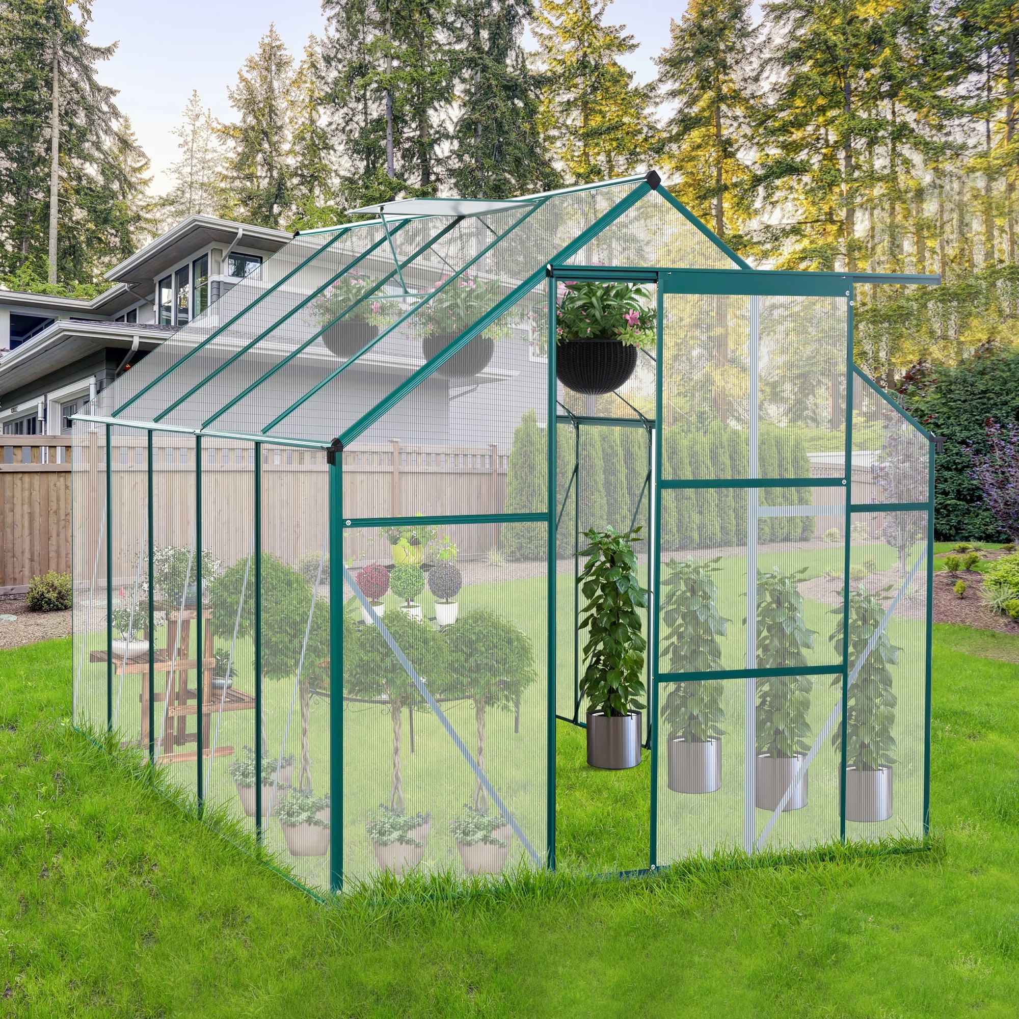 Greenhouse for Outdoors, 6' x 10' Aluminum Greenhouse with Window, Sliding Door
