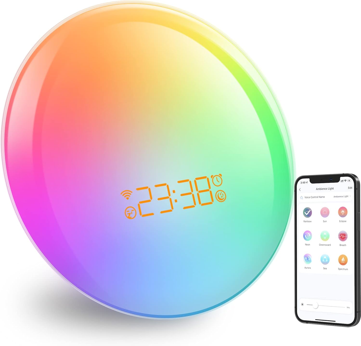 Sunrise Alarm Clock Smart Wake Up Light,11 Nature Sounds White Noise Machine & Snooze, 9 Lighting Effects, Bluetooth Speaker with Alexa Sleep Aid