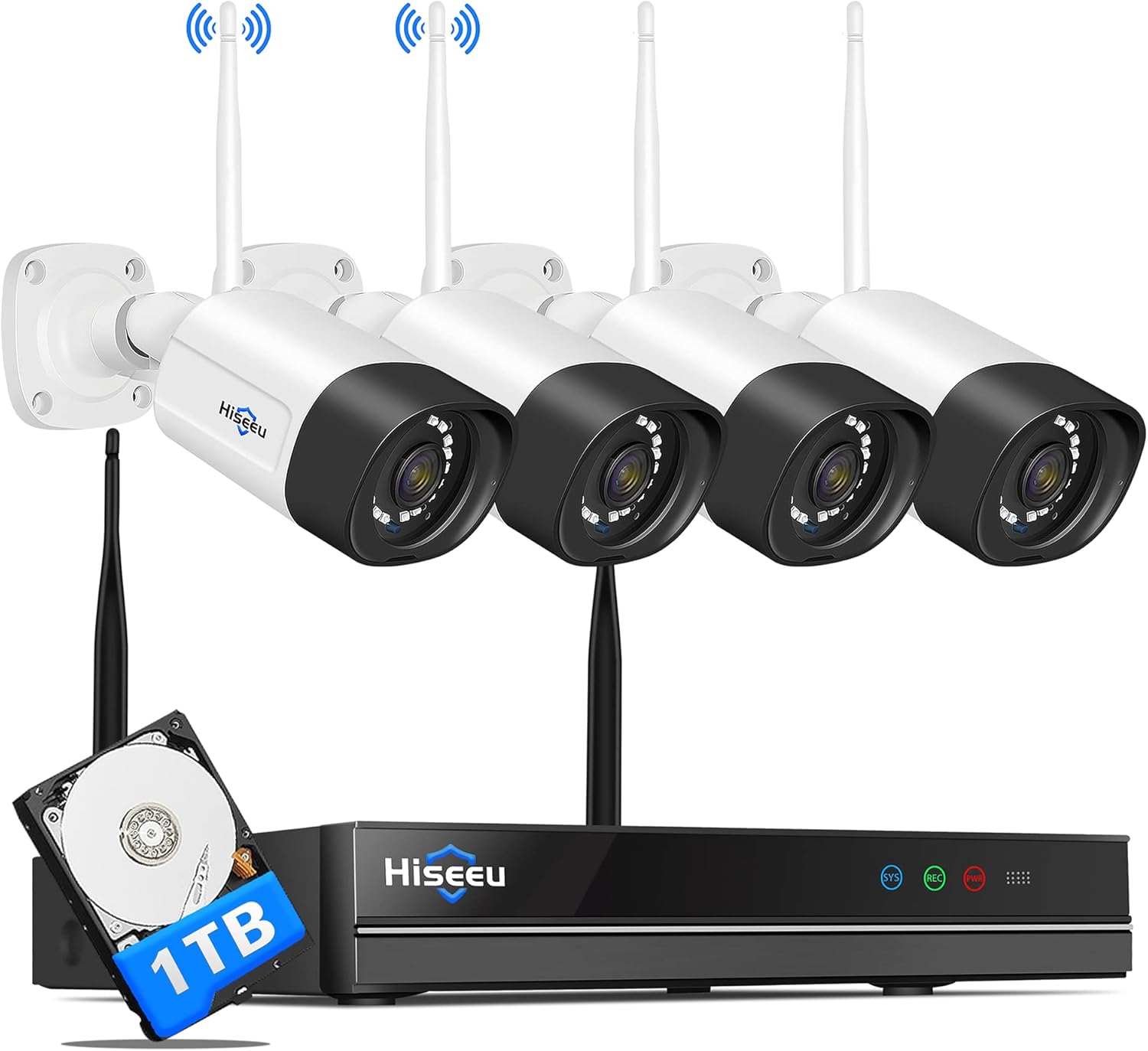 【2K,Two Way Audio】Hiseeu WiFi Security Camera System,1TB Hard Drive,12V DC Power Cords,3 Megapixels,8CH Dual WiFi NVR,Mobile&PC Remote