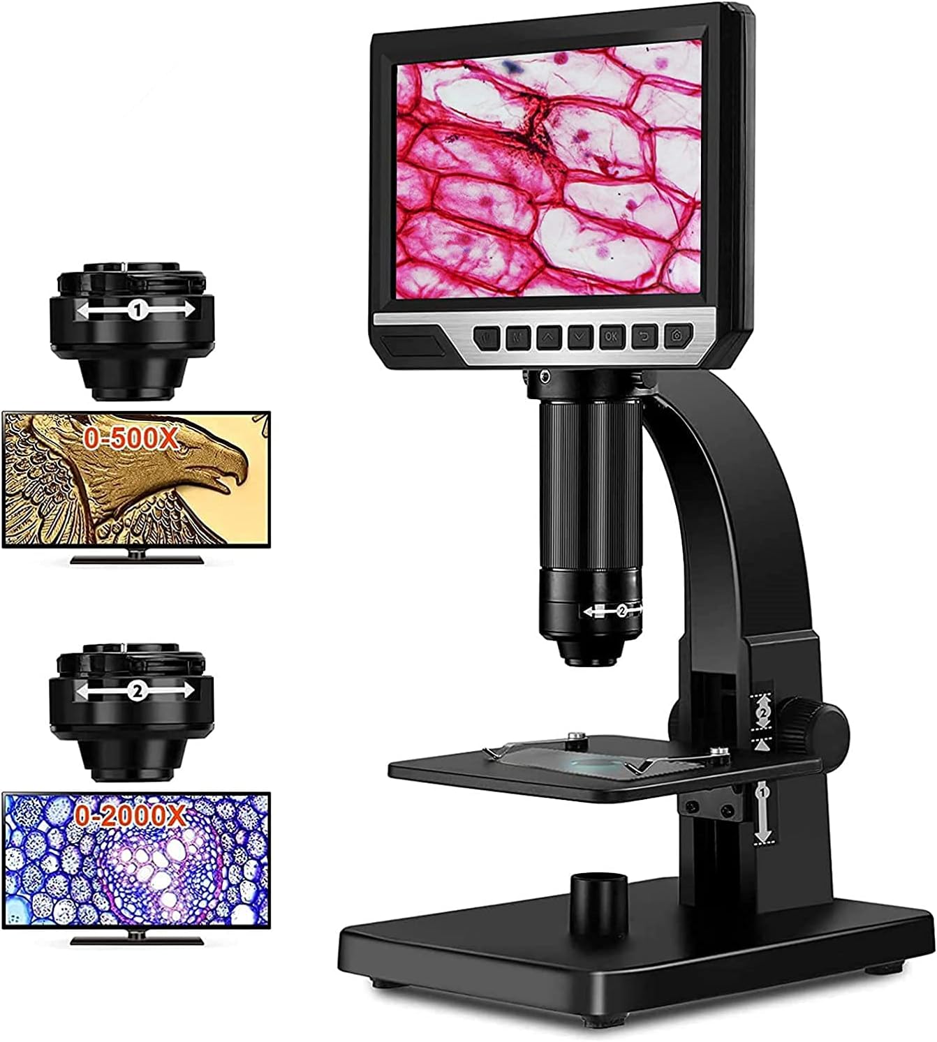 Elikliv EDM11 LCD Digital Microscope, 2000X Biological Microscope with Digital & Microbial Lens, 7'' IPS Display, 10 LEDs, 12MP Resolution