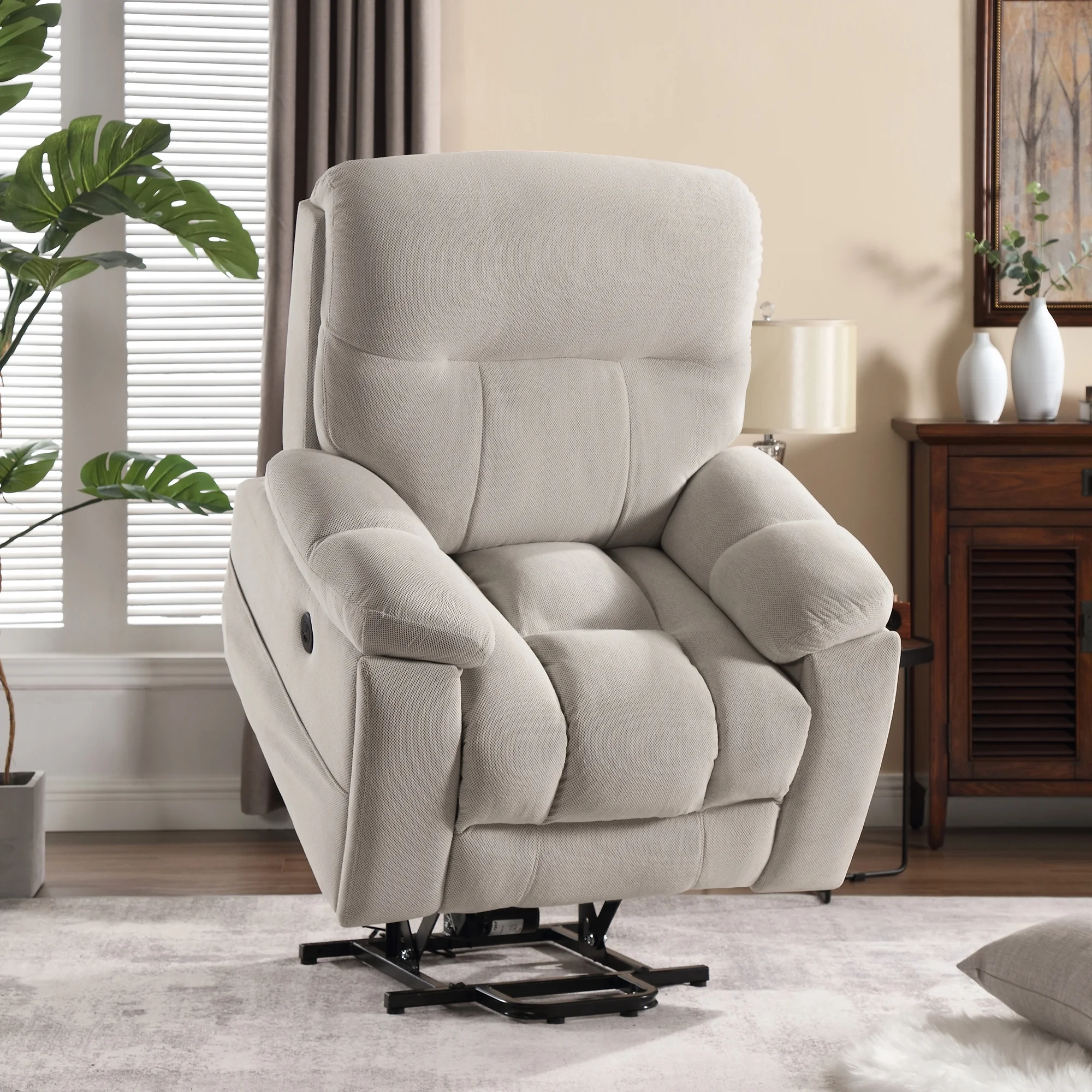 Kbest Large Power Lift Recliner Chair with Massage and Heat for Elderly, Overstuffed Wide Recliners, Heavy Duty Reclining with USB Ports