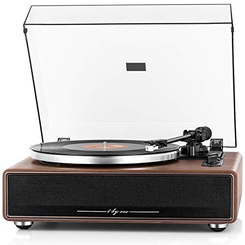 1 by ONE High Fidelity Belt Drive Turntable with Built-in Speakers, Vinyl Record Player with Magnetic Cartridge