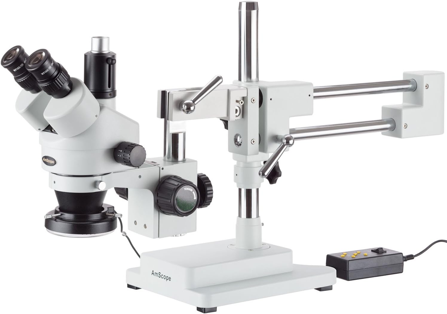 AmScope SM-4TZ-144A Professional Trinocular Stereo Zoom Microscope, WH10x Eyepieces, 3.5X-90X Magnification, 0.7X-4.5X Zoom Objective
