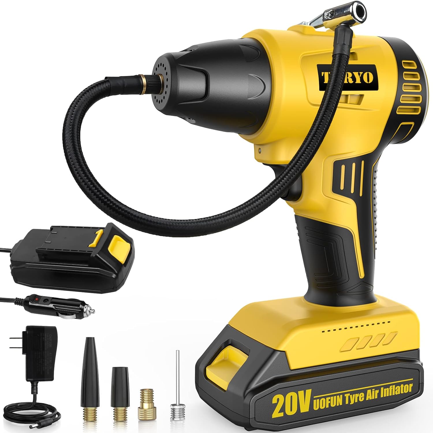 TORYO Tire Inflator, 20V 150PSI Portable Air Compressor Cordless Tire Pump with 2500mAh Rechargeable Li-ion Battery& 12V Car Power Adapter
