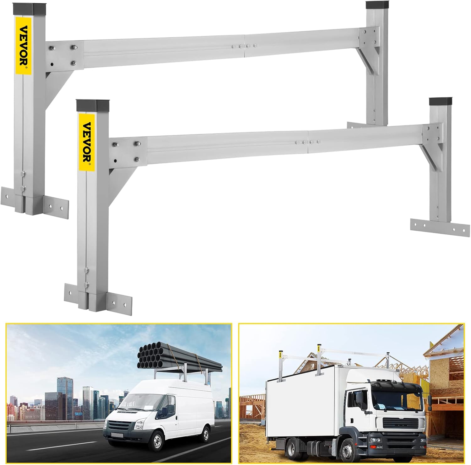 VEVOR Universal Roof Ladder Rack, Fit for 6.2'-8.3' Wide Vans, 2 Bars Adjustable Aluminum Trailer Ladder Rack with 330 LBS Capacity