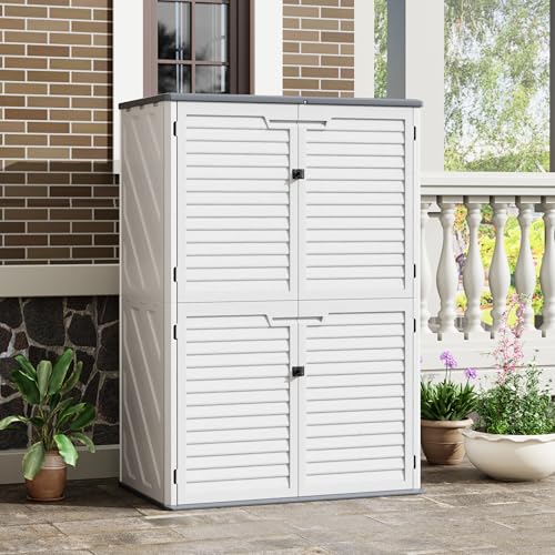 Outdoor Resin Storage Sheds, 64 Cu.Ft Outdoor Waterproof Storage Cabinet for Garage, Tools, Sofa Cushion, Outdoor Storage