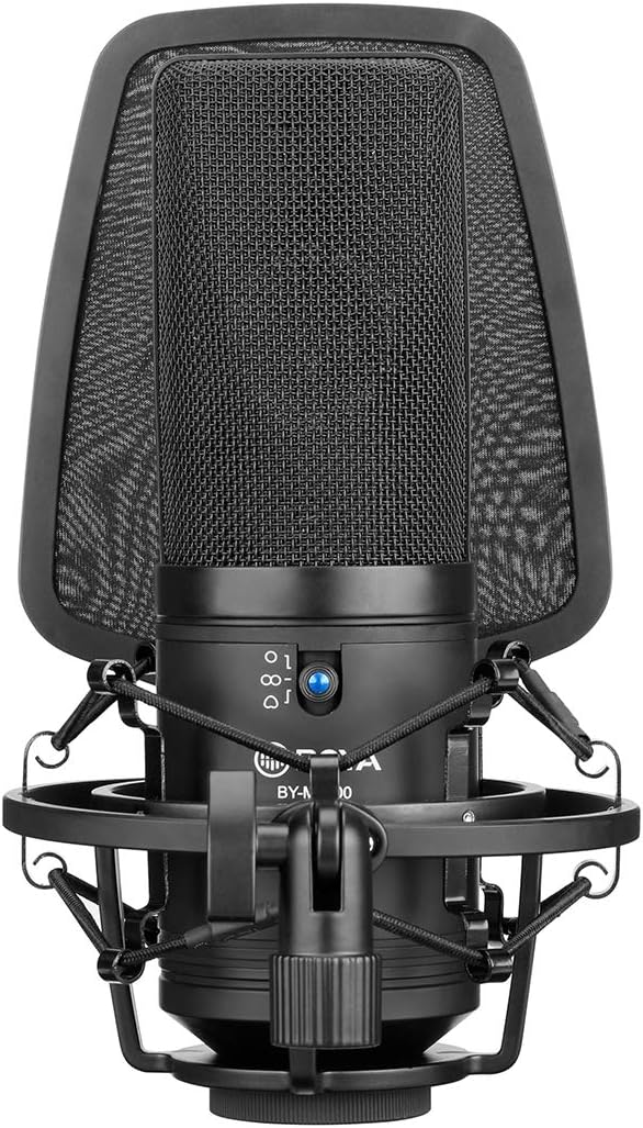 BOYA Large Diaphragm, Multi-Pattern Studio Condenser Microphone with Shock Mount, Pop Filter, and XLR Cable - Studio Microphone for Music, Vocals