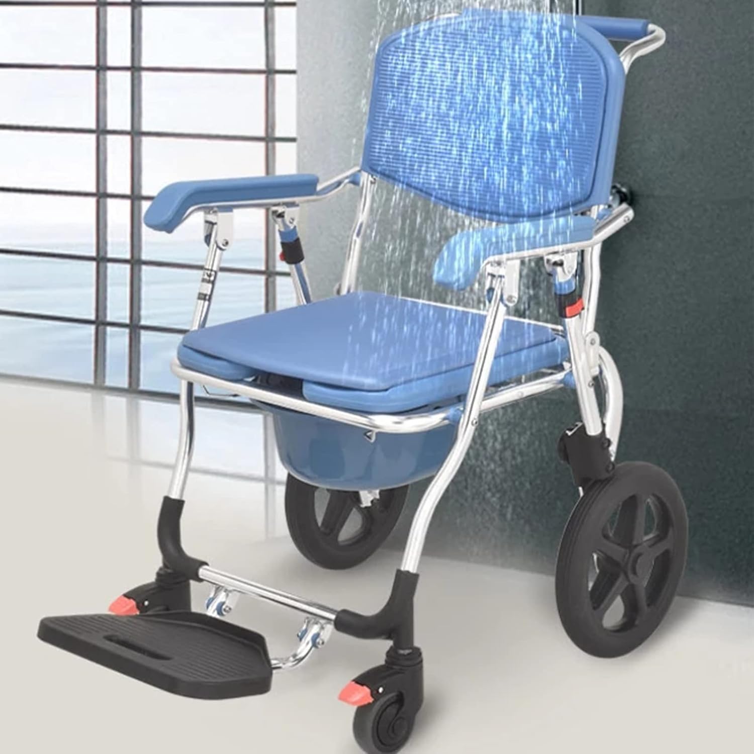 Shower Wheelchair, Commode Chair for Toilet with Arms Foldable, Commode Transport Chair with Wheels, Shower Wheelchair Commode