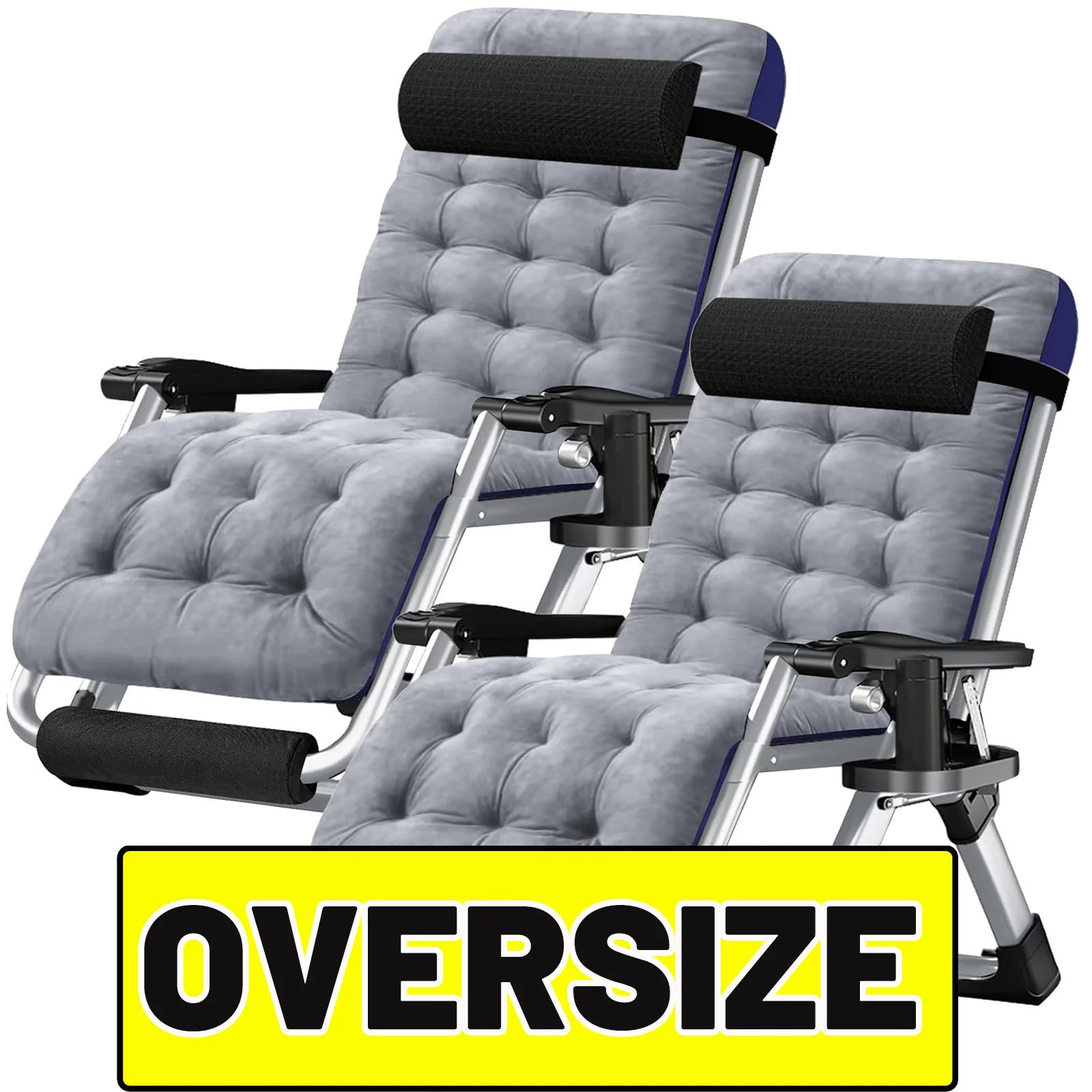 Slsy XL Zero Gravity Chair, Oversized XL 2 Packs Folding Lounge Chair, Patio Recliner, Folding Reclining Chair with Removable Mattress, Cup Holder