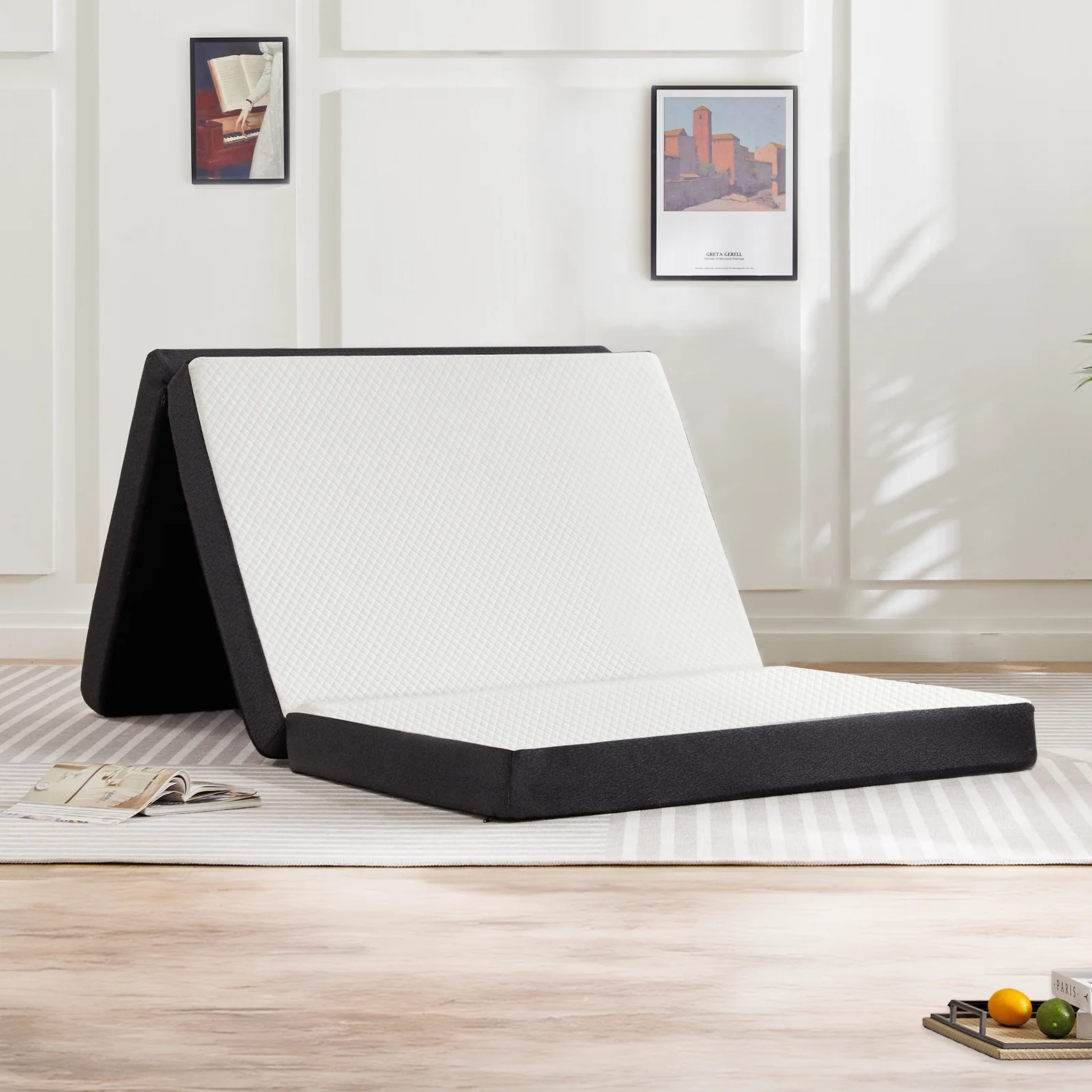 Smiaoer 3 inches Folding Queen Size Memory Foam Mattress with Cover,Tri-fold Portable Mattress Topper for Guest Bed,Camping