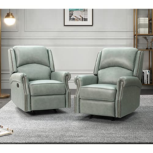 HULALA HOME Genuine Leather Recliners Set of 2 with Adjustable Backrest & Footrest, Modern Manual Reclining Chairs with Nailhead Trim