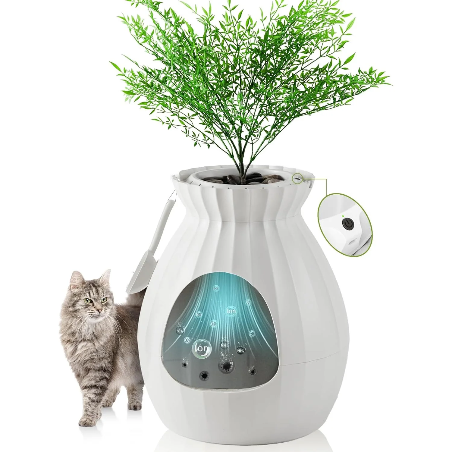 Petterm Hidden Litter Box Enclosed Plant Litter Box with Odor Removal & Sterilization System