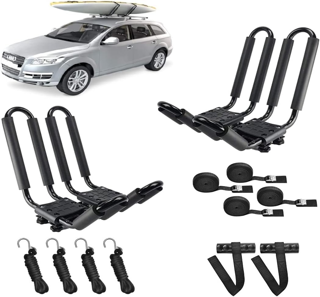 DRSPORTS Universal Foldable Kayak Canoe SUP Carrier 3 in 1 Adjustable car roof Rack Mount J Shape Kayak Rack for Canoe, SUP, Kayaks