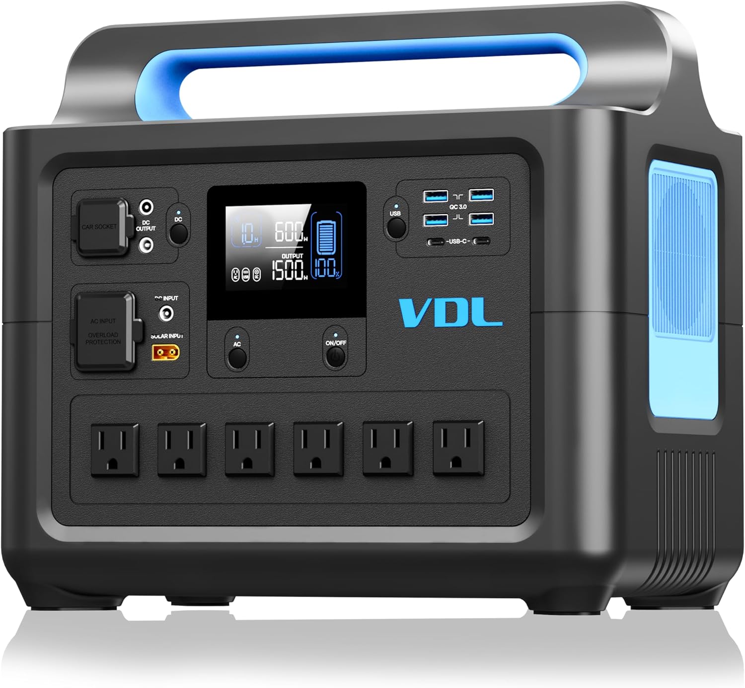 Portable Power Station 1228Wh/1500W, VDL HS1500 LiFePO4 Solar Generator Fully Charged 2 Hours