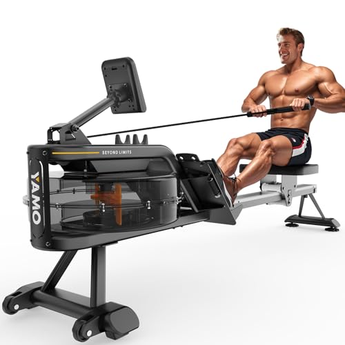 YAMO Water Rowing Machine for Home, Row Machine with 330LB Weight Capacity, Support Bluetooth & Compatible with Apps