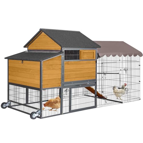 GUTINNEEN Chicken Coop Mobile Upgraded with Metal Frame and Metal Chicken Run 85" Outdoor Hen House Chicken Tractor with Wheels,Tarp Roof Cover