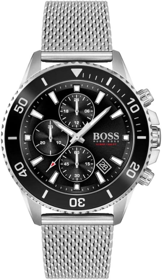 BOSS Men's Admiral Quartz Watch with Stainless Steel Strap, Silver, 22 (Model: 1513904)