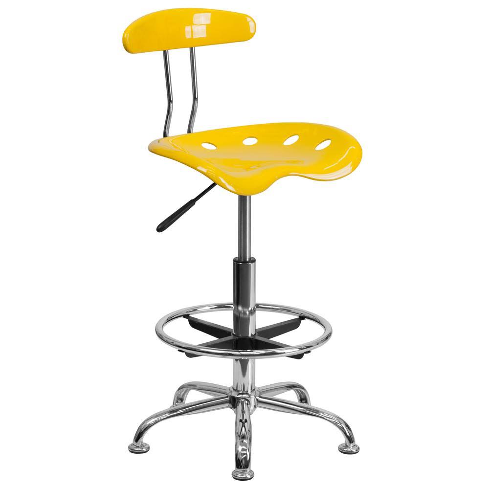 Flash Furniture Vibrant Chrome Drafting Stool with Tractor Seat Yellow - Avayadevconnect