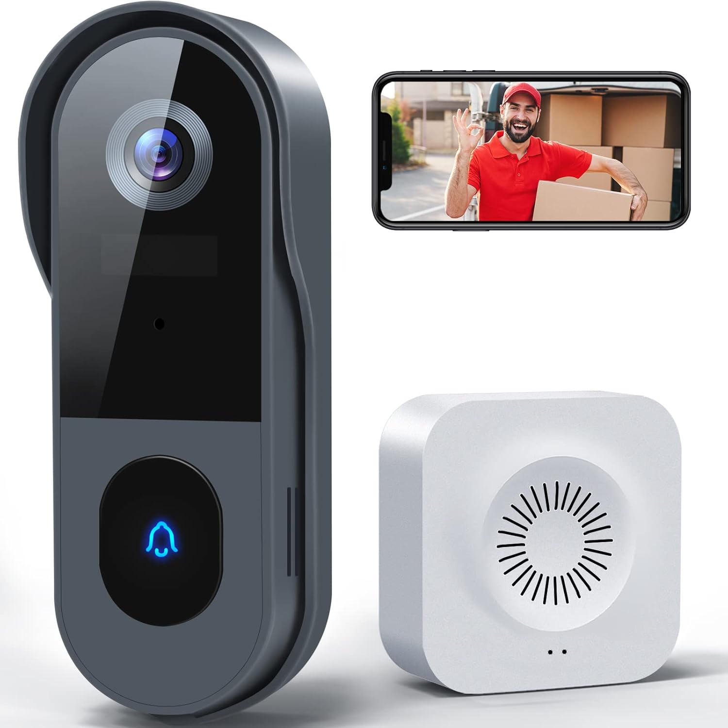 Wireless Doorbell Camera, XTU 1080P FHD WiFi Video Doorbell Security Doorbell Camera with Chime, PIR Motion Detection, Anti-Theft Trigger