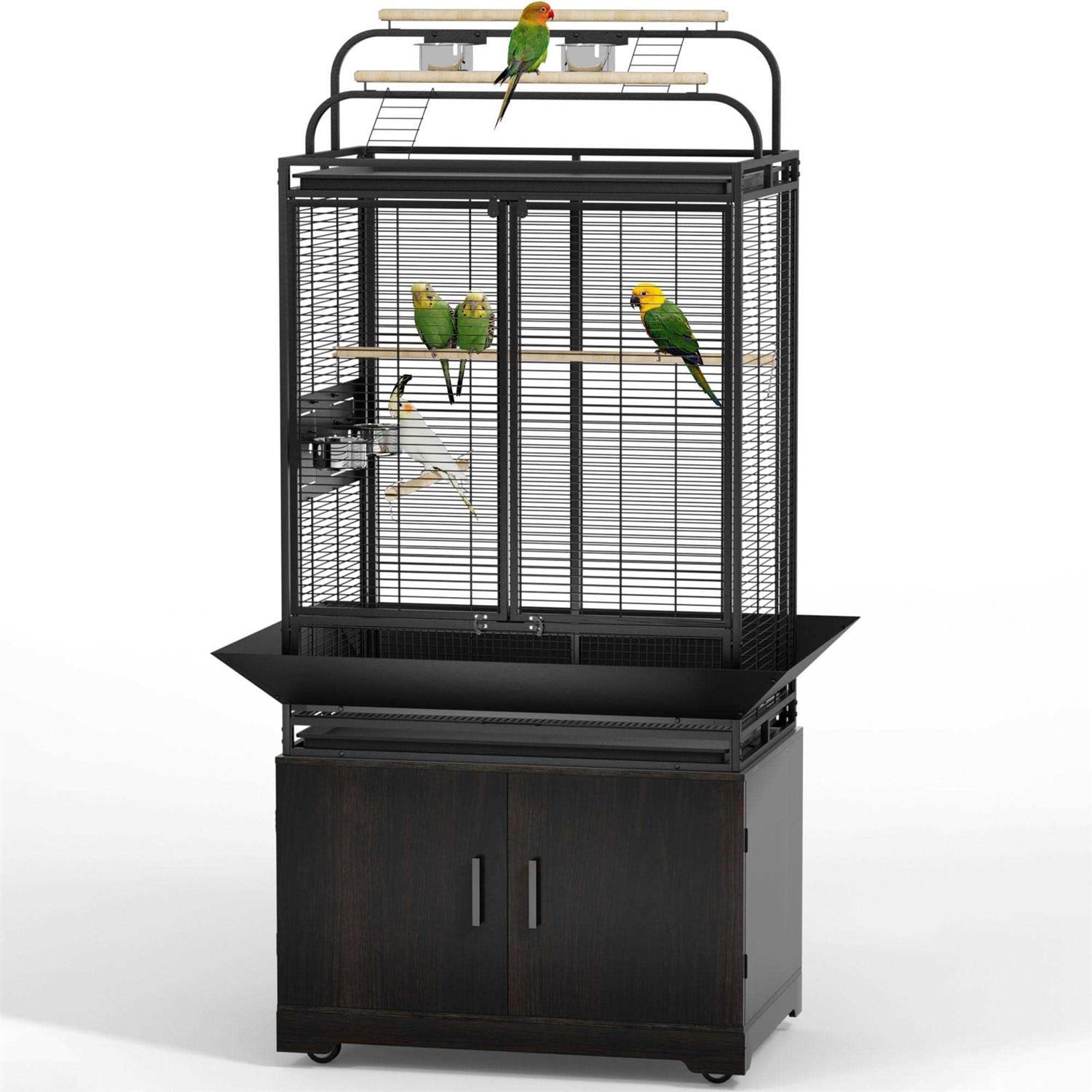 Gdlf 71-Inch Bird Cage with Play Top And Rolling Storage Cabinet Extra Large with Cover - Pet Supplies online store