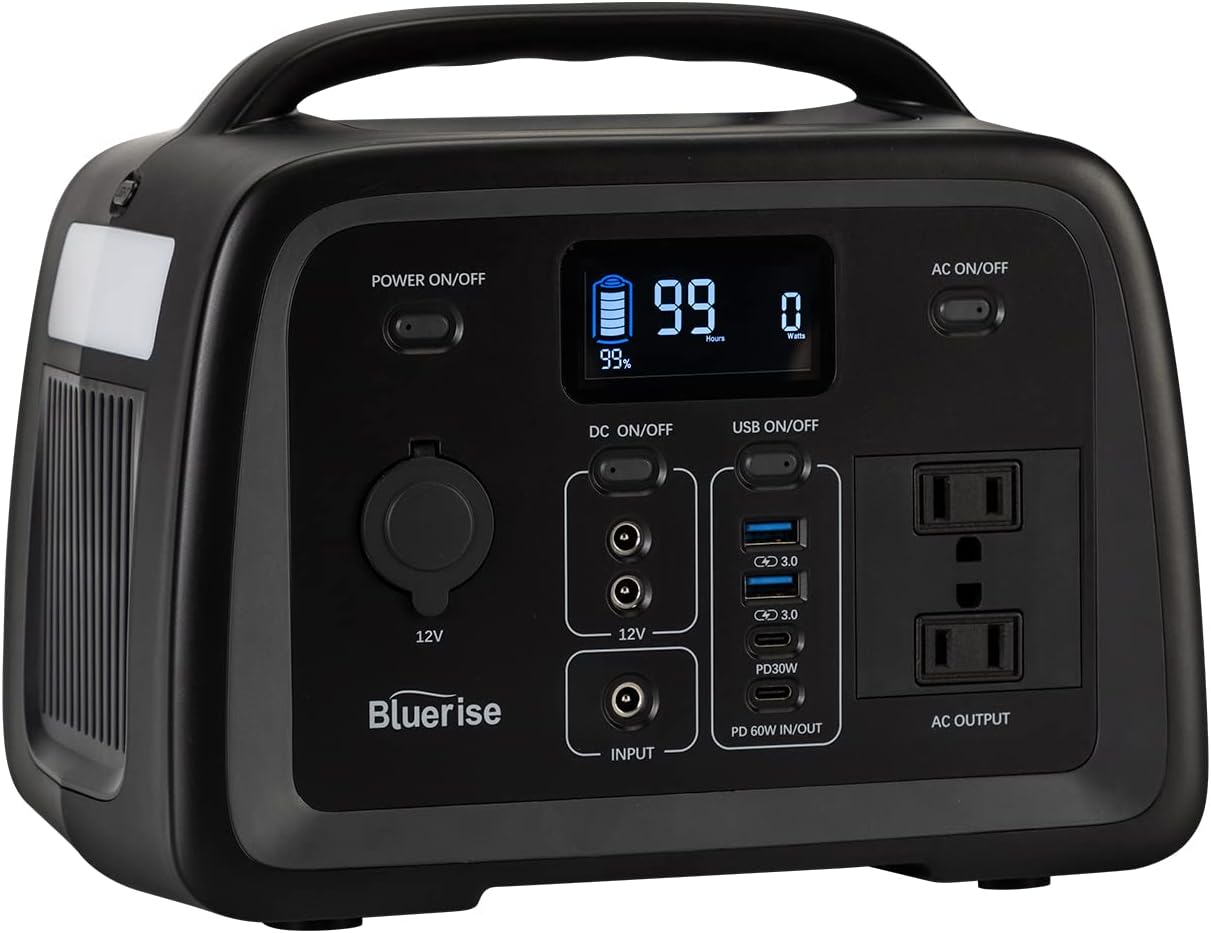 BLUERISE Portable Power Station 256Wh LiFePO4 Battery (Grade A Cells) 2 AC Outlet 110V/200W(Peak 400W) Pure Sine Wave Solar Generator for Emergencies