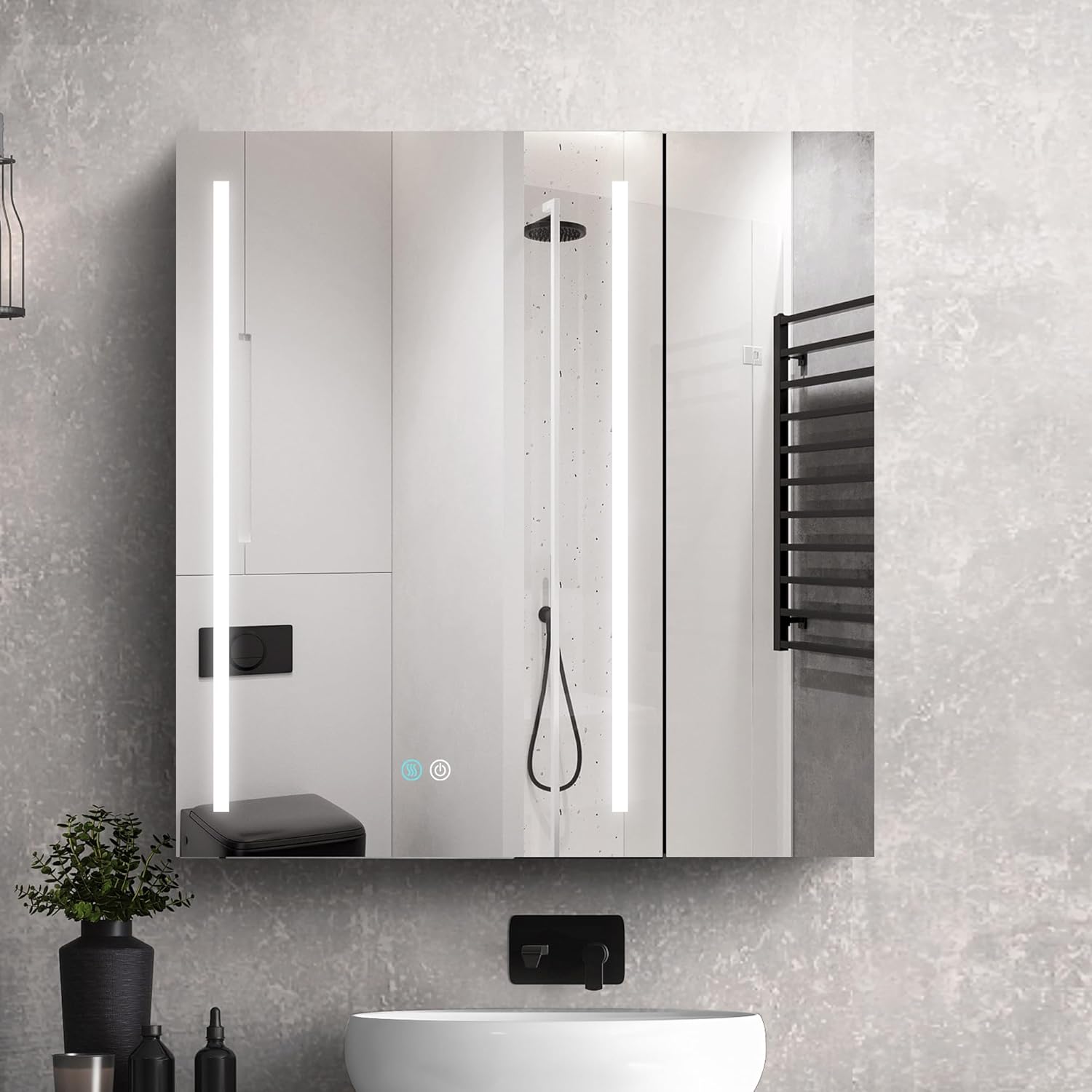 30x30 Inch LED Bathroom Medicine Cabinet Surface Mount Double Door Lighted Medicine Cabinet, Medicine Cabinets with Mirror Defogging Dimmer