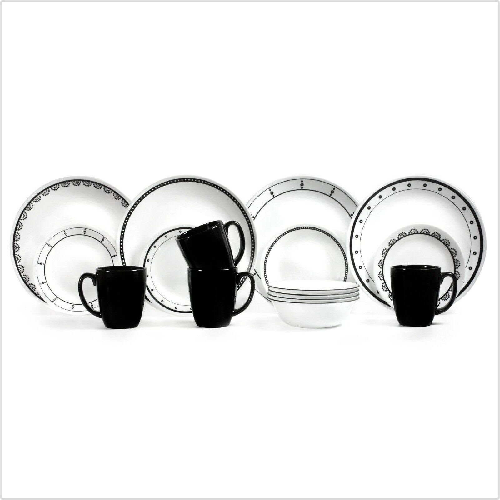 Corelle Livingware Black and White 16-Piece Dinnerware Set - Megean