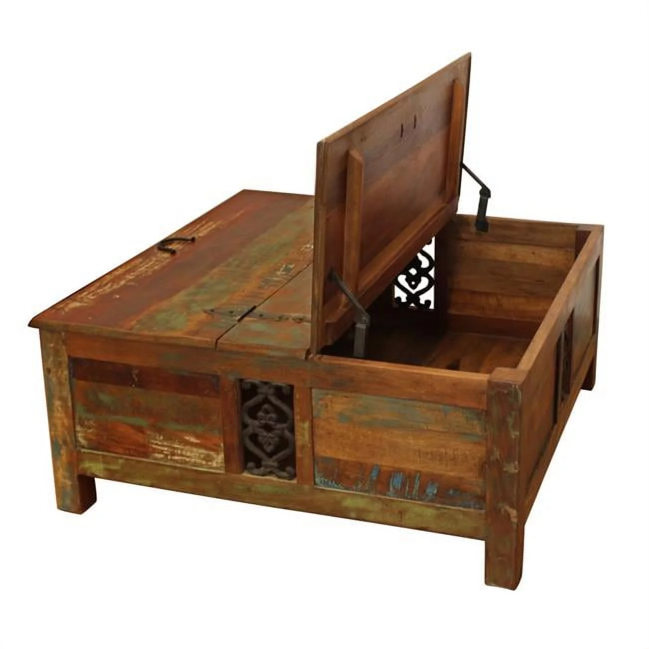18 x 40 x 40 in. Rustic Brown Reclaimed Wood Square Lift Top Coffee Table