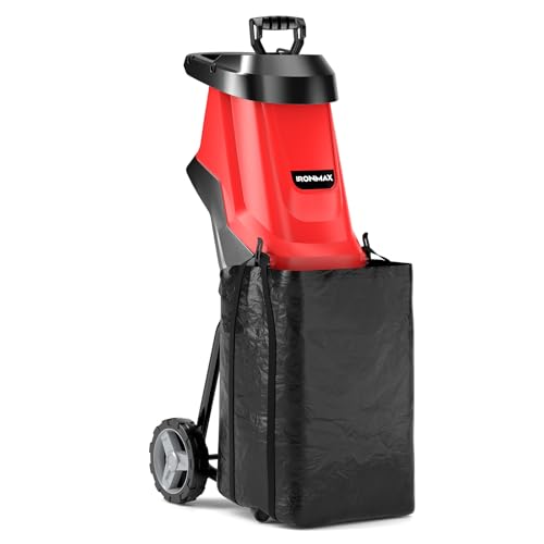 15 Amp Electric Wood Chipper Shredder, Corded Leaf Mulcher Shredder with Plunger, Collection Bag & 15:1 Reduction