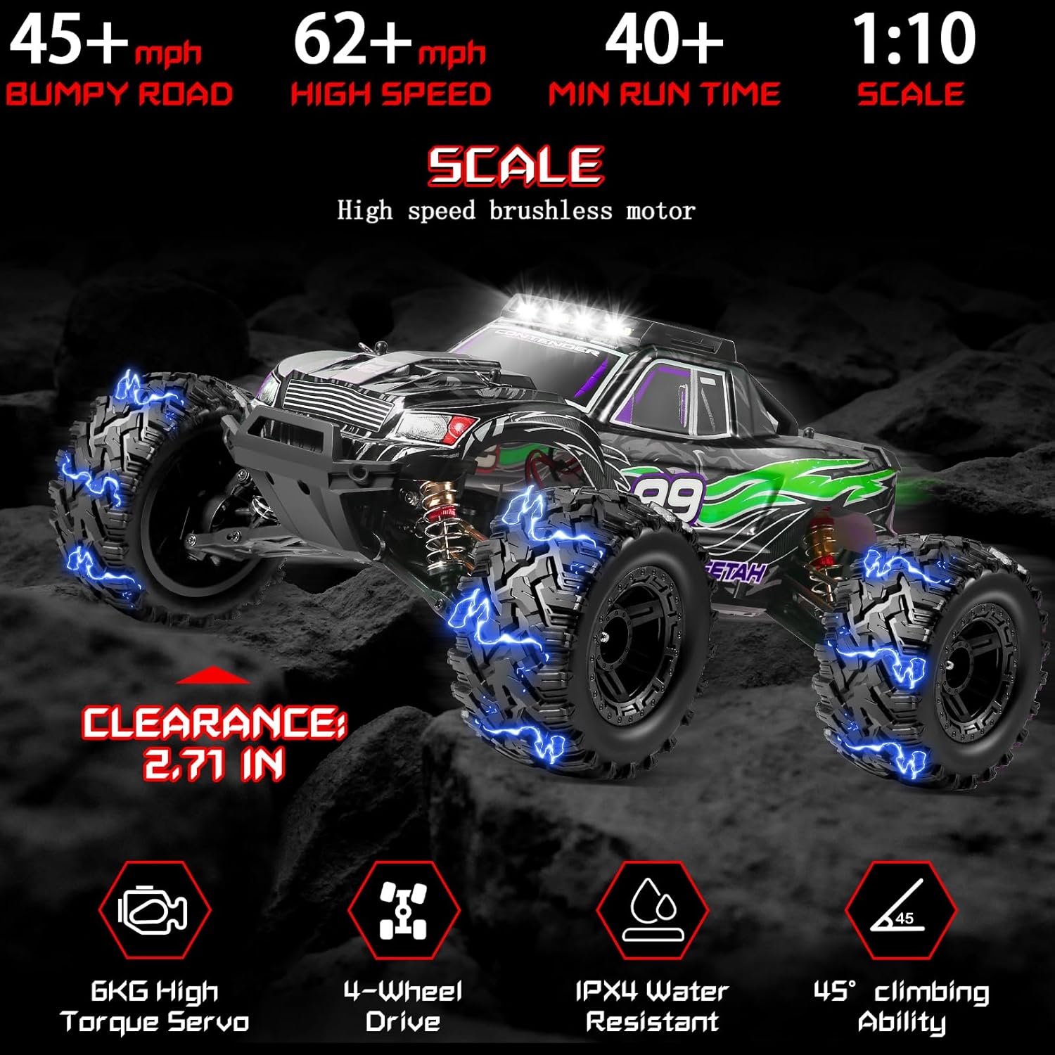 100KMH(High Speed) 1:10 Large Hobby rc Cars, Brushless Remote Control Car for Adults,4x4 high Speed Rc Cars, All Terrain rc Trucks