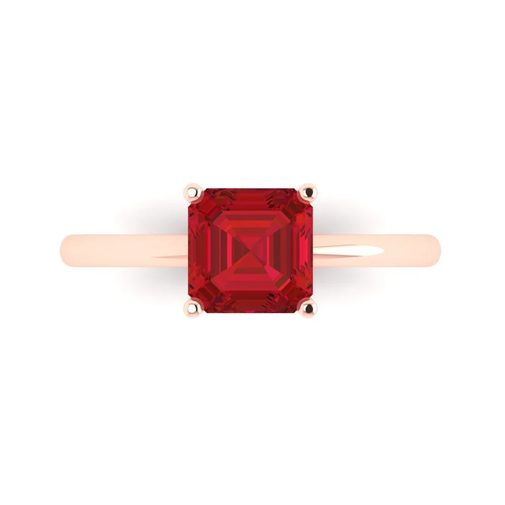 1.5 ct Brilliant Asscher Cut Clear Simulated Diamond 18K Rose Gold Solitaire Ring SZ 6.75