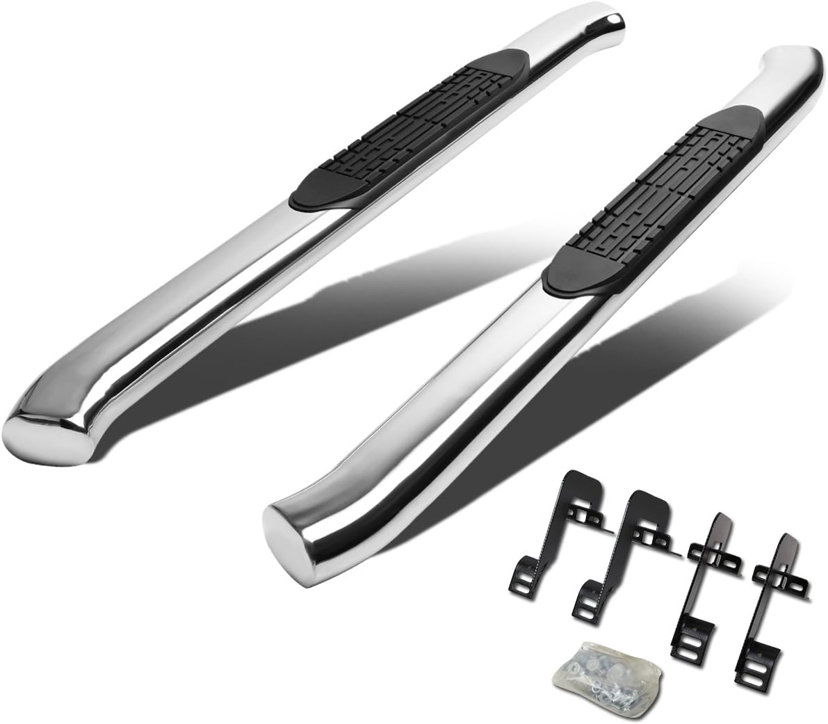 4 Inches Curved Side Step Nerf Bar Running Board Compatible with Ford F-150 Regular Cab 04-14, Stainless Steel, Polished Chrome