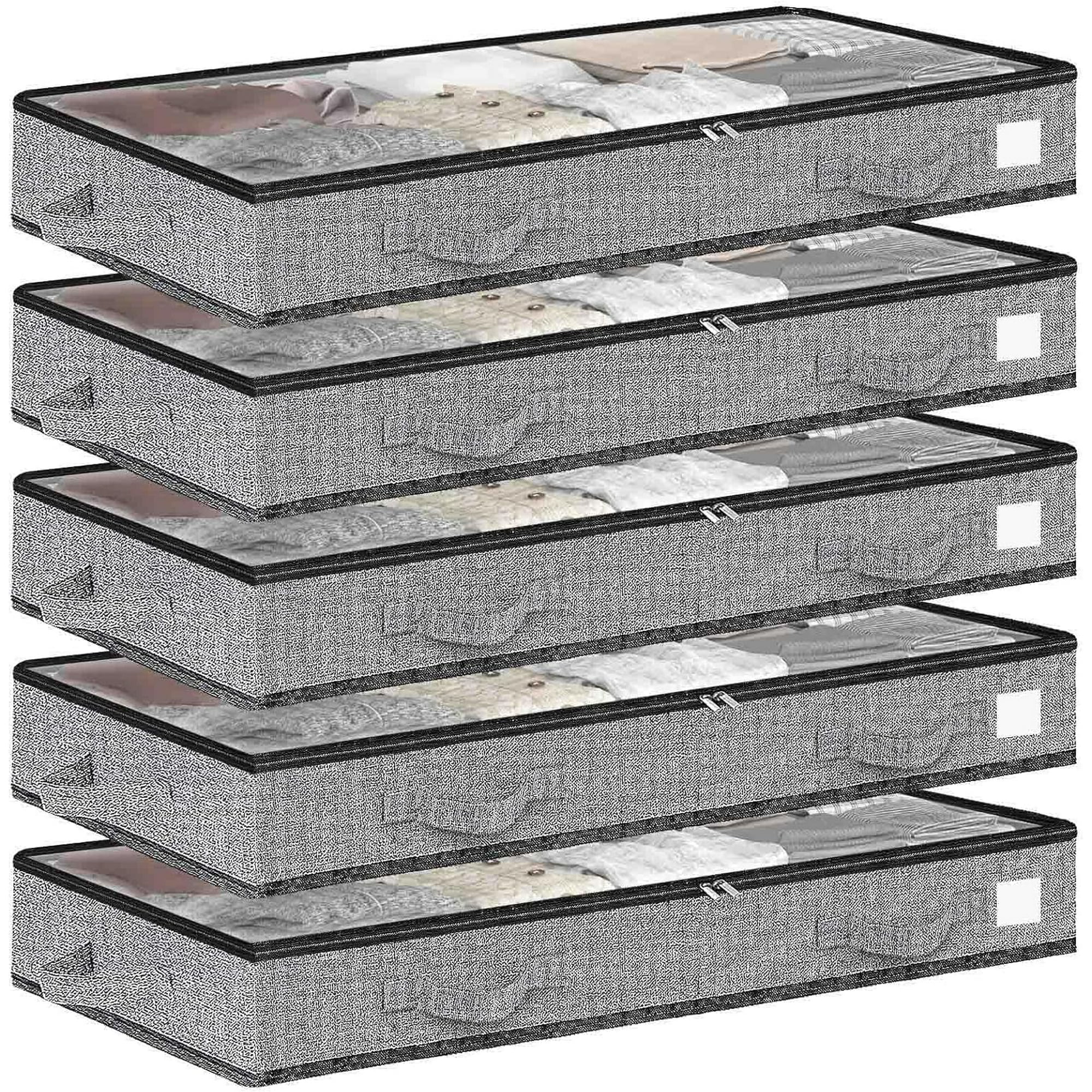 5Pack under bed storage Transparent plastic visual window containers Below bins 4.5 Inches Low Profile Under Organizer Clothes bag with Sturdy