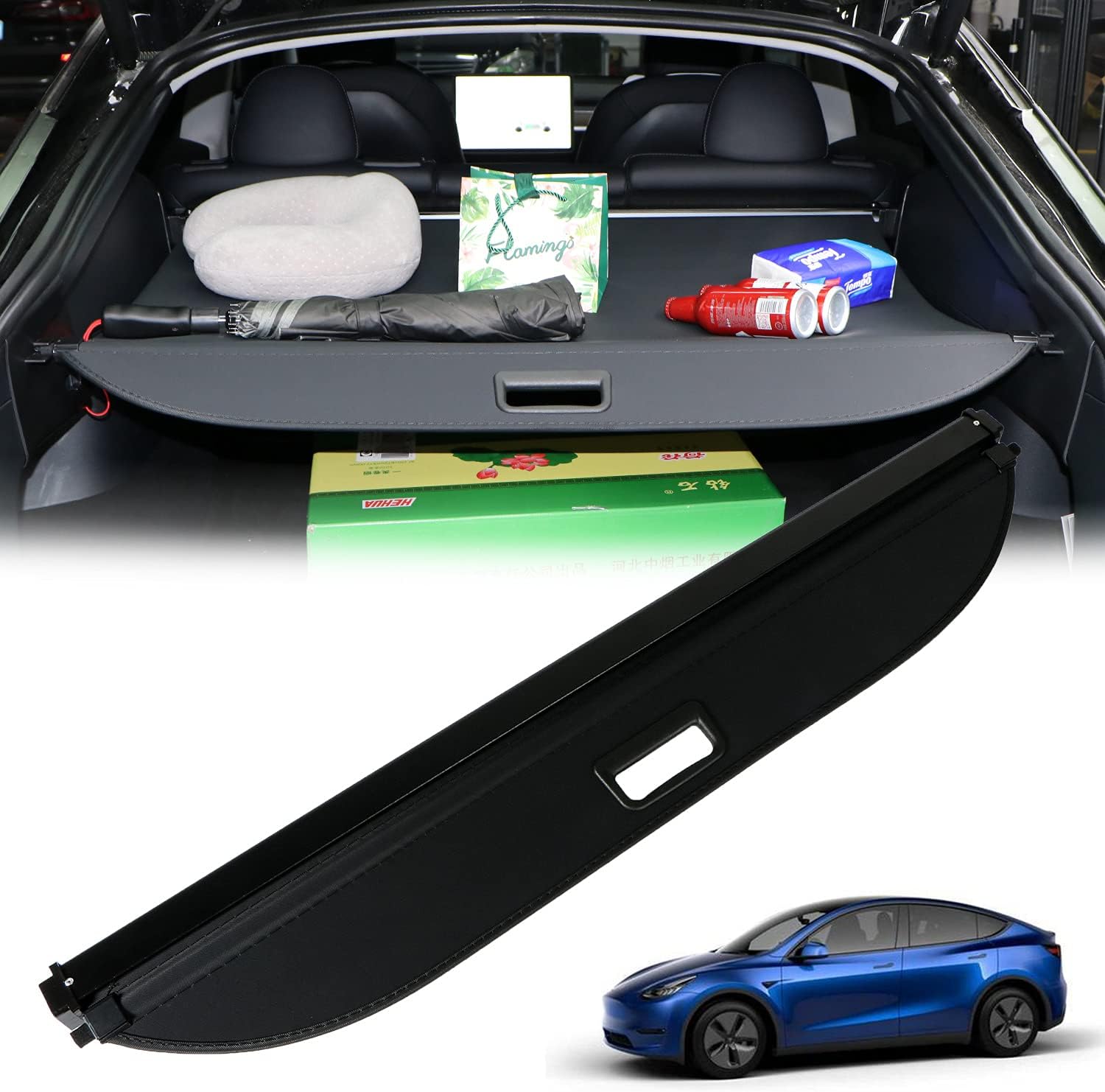 Hansshow Cargo Privacy Cover for Tesla Model Y 2020-2021 Cargo Rear Retractable Trunk Cover (Model Y Trunk Covercanvas) Pack of 2