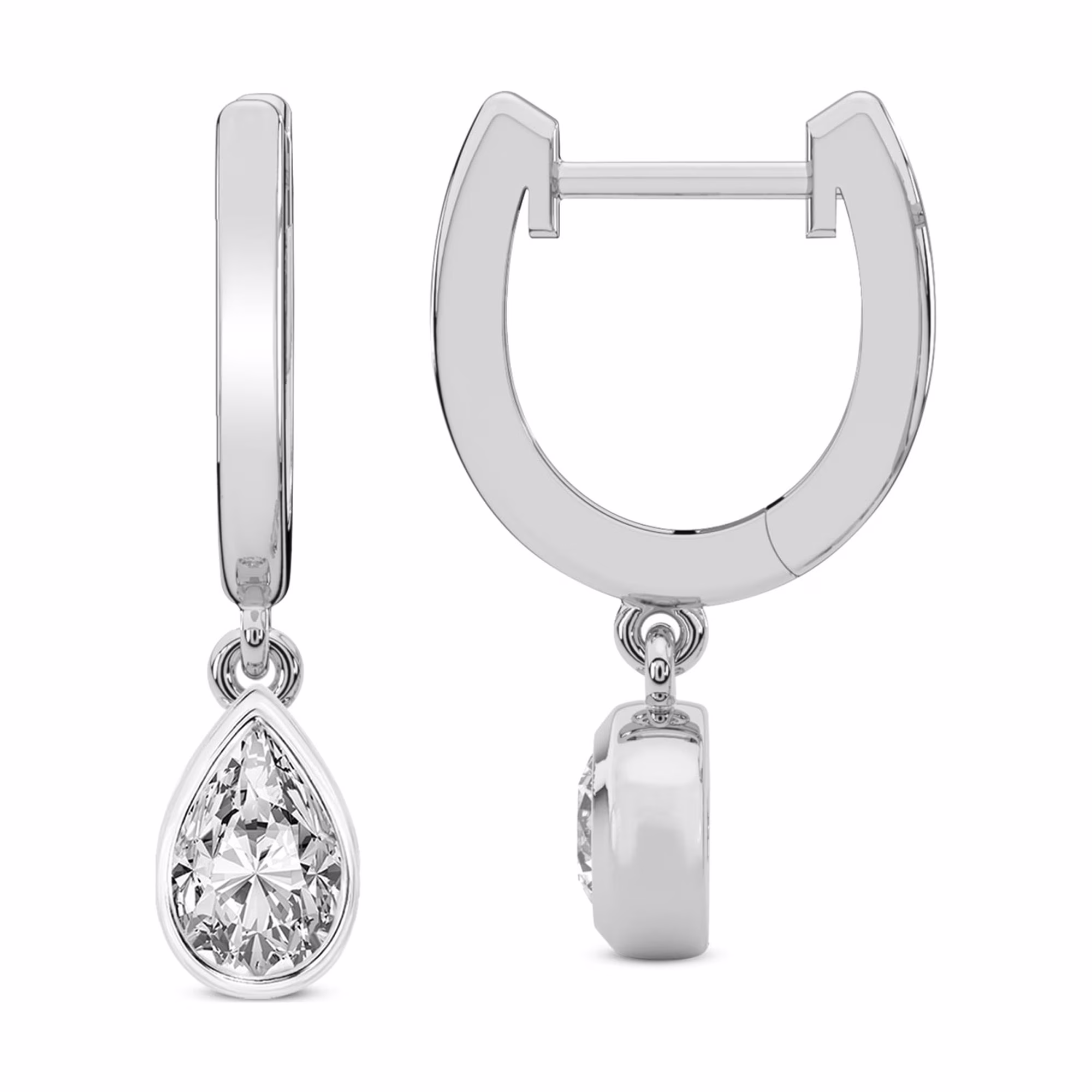 Diamond Dangle Earring | 1 Carat IGI Certified Pear Shape Lab Grown Diamond Dangle | 14K in White Gold | Zuri Bezel Lab Diamond Earrings | Bezel