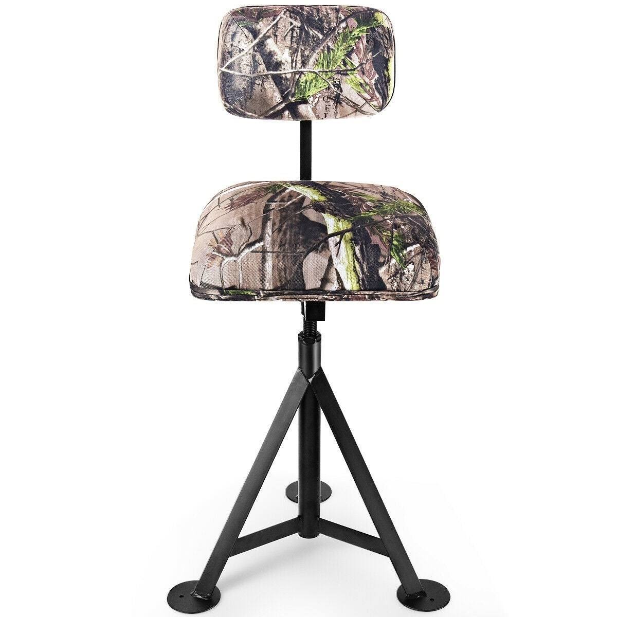 Swivel Hunting Chair Tripod Blind Stool with Detachable Backrest - Camouflage - 16” x 15” x 30”-38.5” (L x W x H)