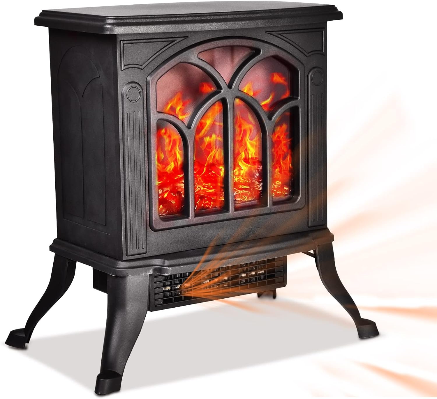 Freestanding Electric Fireplace Heater, 3D Realistic Flame Effect and Overheating Safety Design 800/1500w
