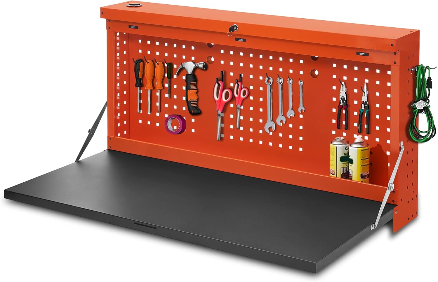 MCombo Metal Wall Mounted Workbench for Garage, Folding Worktable with Pegboards