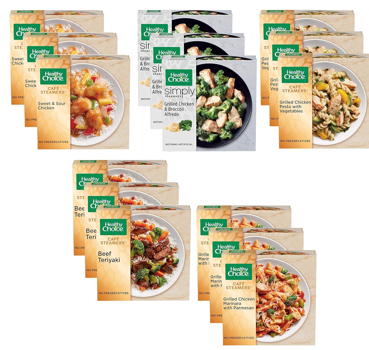 Healthy Choice Combo Pack - Beef Teriyaki - Grilled Chicken & Broccoli Alfredo - Grilled Chicken Marinara - Grilled Chicken Pesto