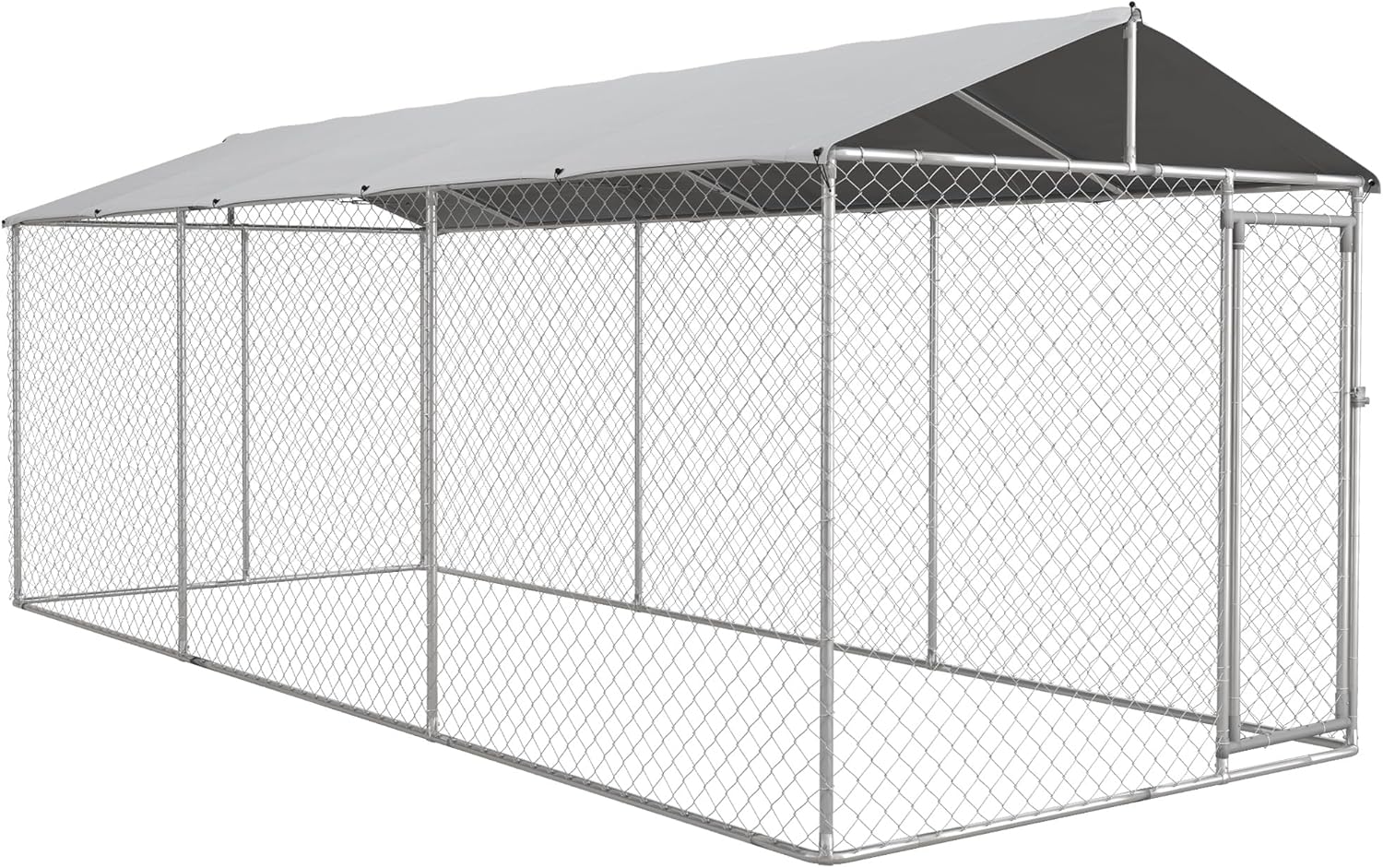PawHut Large Dog Kennel Outside, Heavy Duty Dog Cage with Waterproof Cover, Outdoor Fence Dog Run with Galvanized Chain Link, Secure Lock