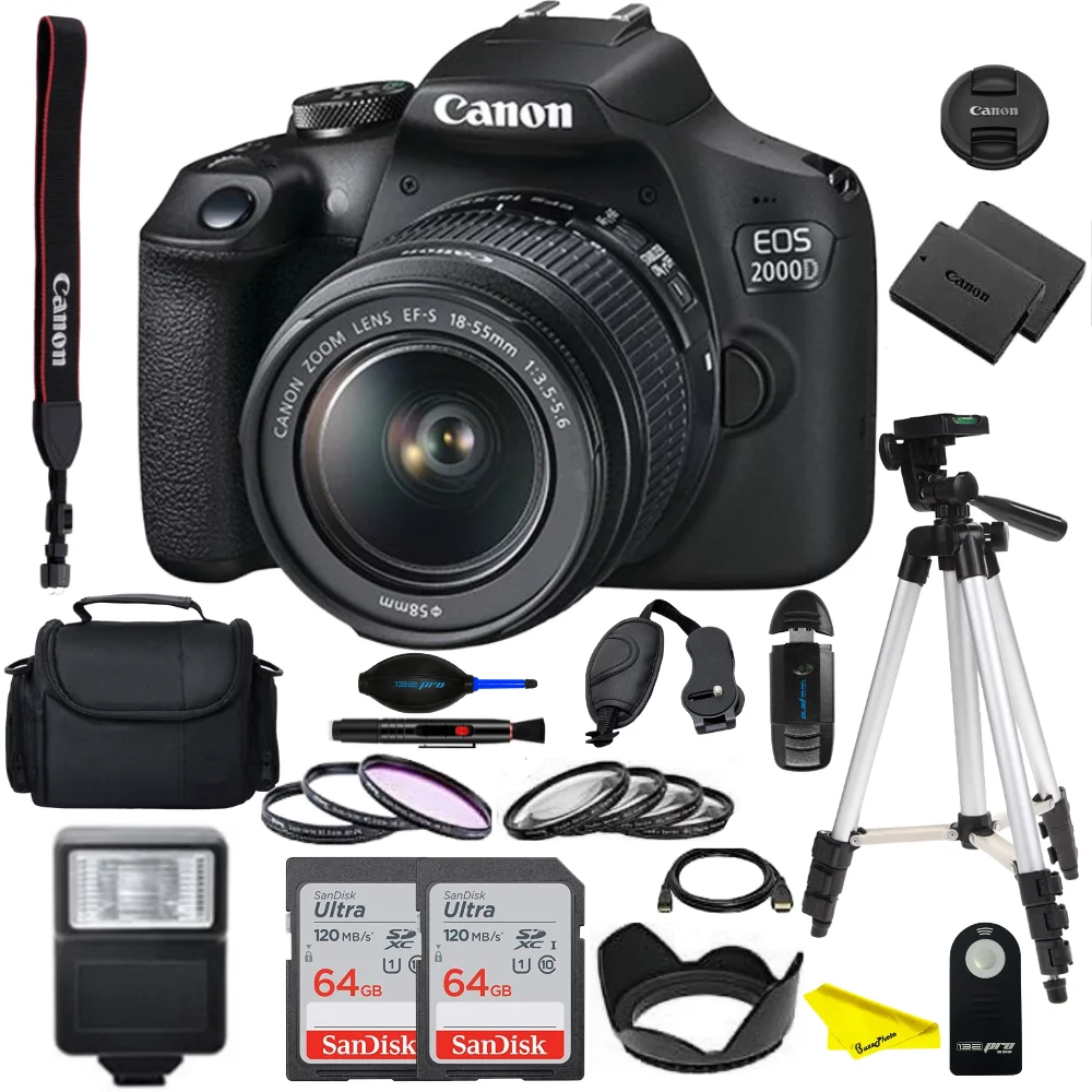 Canon EOS 2000D (Rebel T7) DSLR Camera with EF-S 18-55mm f/3.5-5.6 Lens - BuzzPhoto Deluxe Bundle