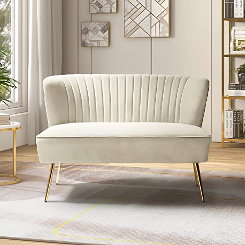 TINA'S HOME Contemporary Velvet Loveseat Sofa, Upholstered Loveseat Couch with Golden Metal Legs