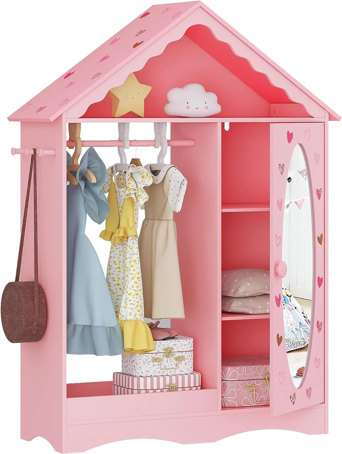 UTEX Kids Dress Up Storage with Mirror, Kids Wardrobe Closet, Dress Up Armoire for Little Girls