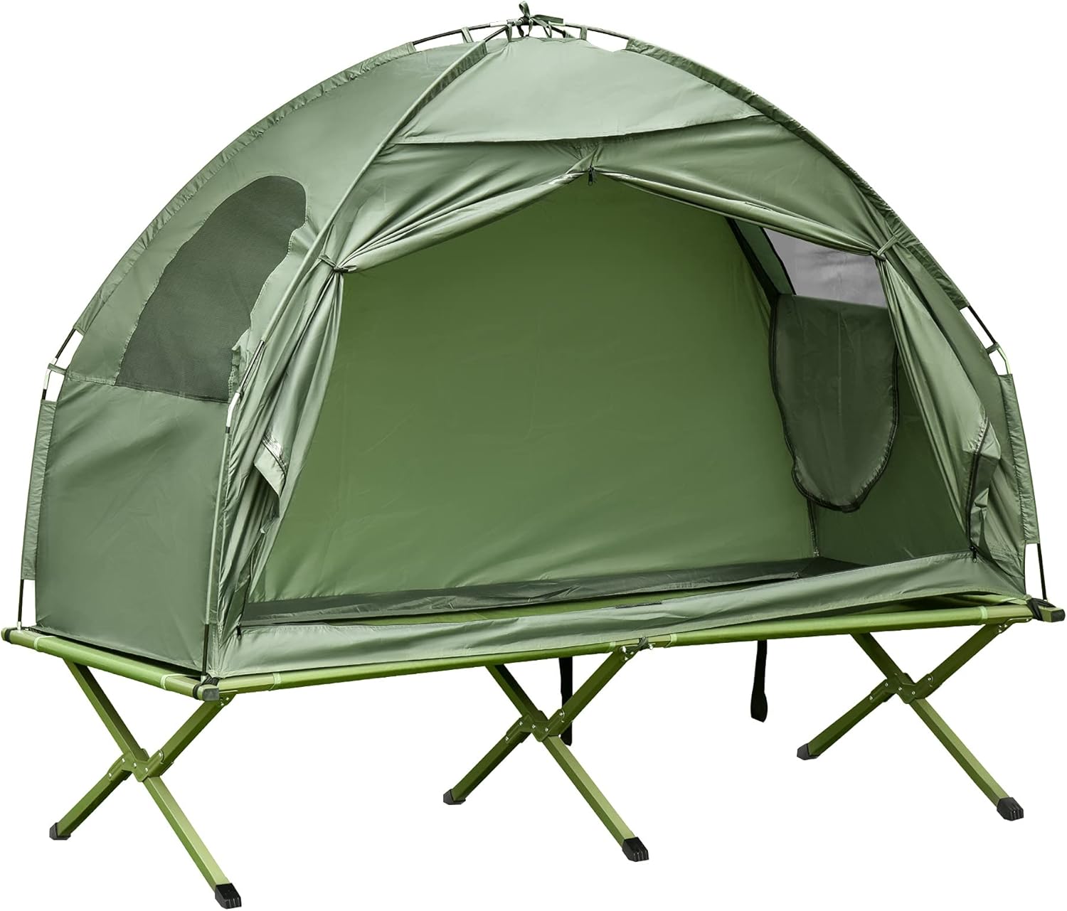 Outsunny 1 Person Compact Pop Up Portable Folding Outdoor Elevated Camping Cot Tent Combo Set