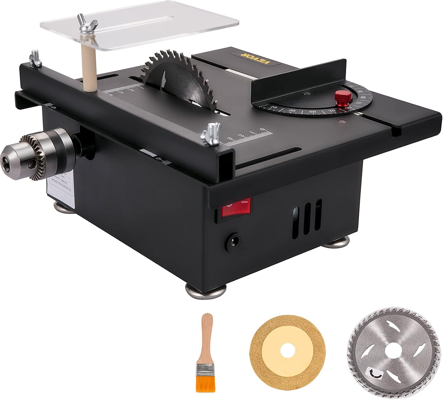 VEVOR Mini Table Saw, 96W Hobby Table Saw for Woodworking, 0-90 Angle Cutting Portable DIY Saw, 7-Level Speed Adjustable Multifunctional Table Saws