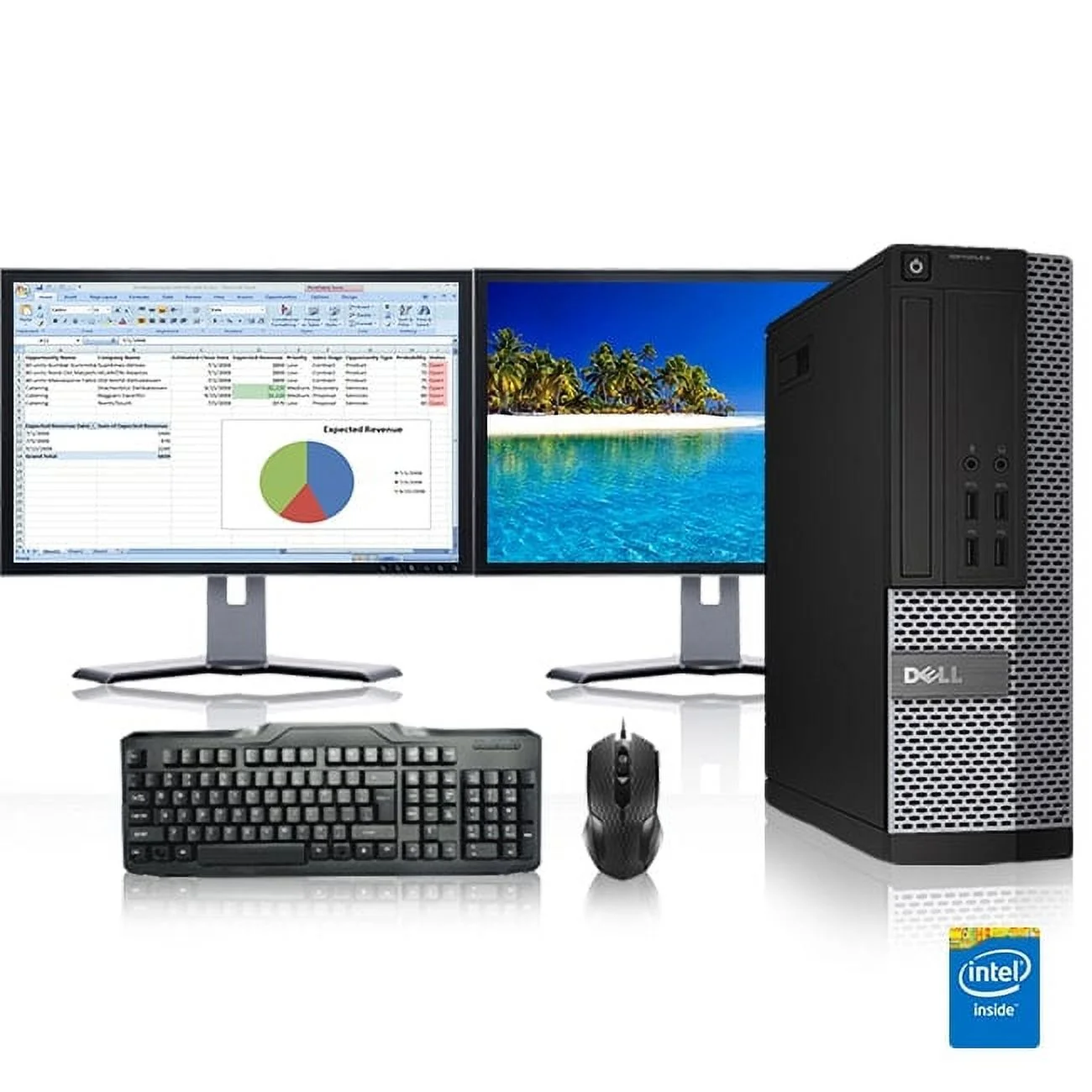 Restored Dell Optiplex Desktop Computer 3.3 GHz Core i3 Tower PC, 16GB, 2TB HDD, Windows 10 Home x64, 17" Dual Monitor