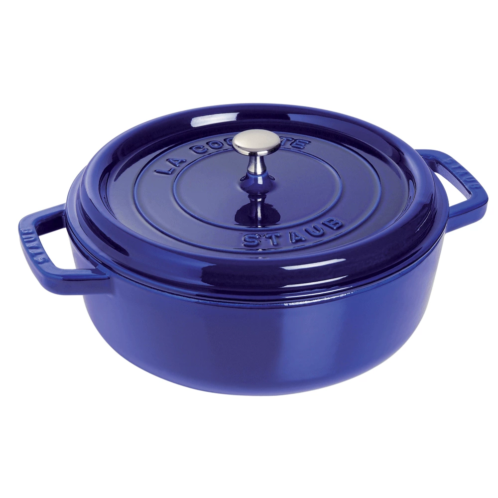 Staub Cast Iron 6-qt Shallow Wide Round Cocotte - Dark Blue