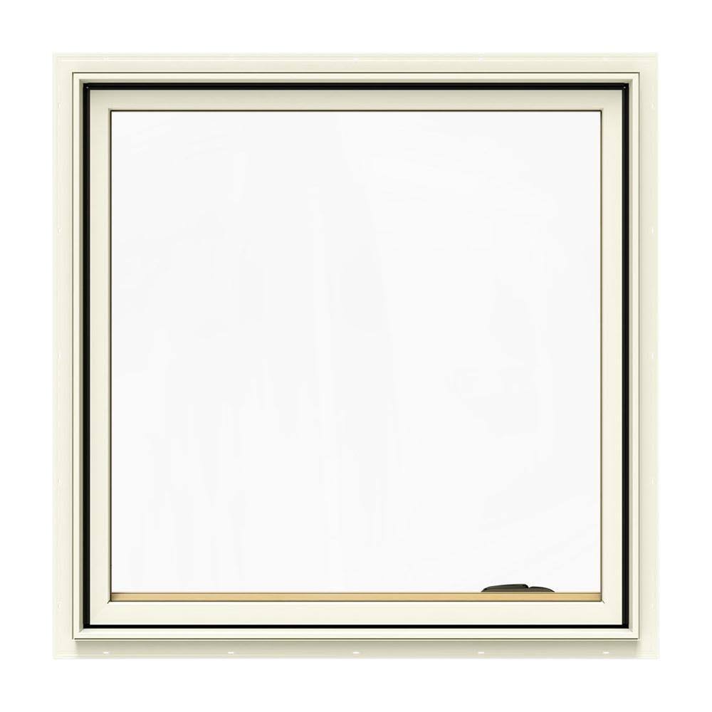 JELD-WEN 36.75 in. x 36.75 in. W-2500 Series Cream Painted Clad Wood Right-Handed Casement Window with BetterVue Mesh Screen